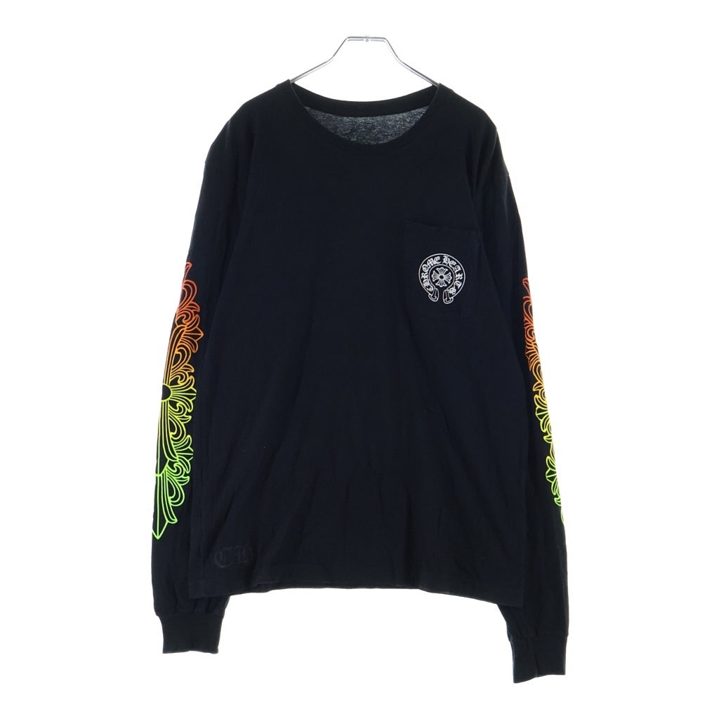 CHROME HEARTS(クロムハーツ) グラデーションロゴプリント ハリウッド限定 袖フローラル ホースシュー 長袖Tシャツ カットソー ブラック