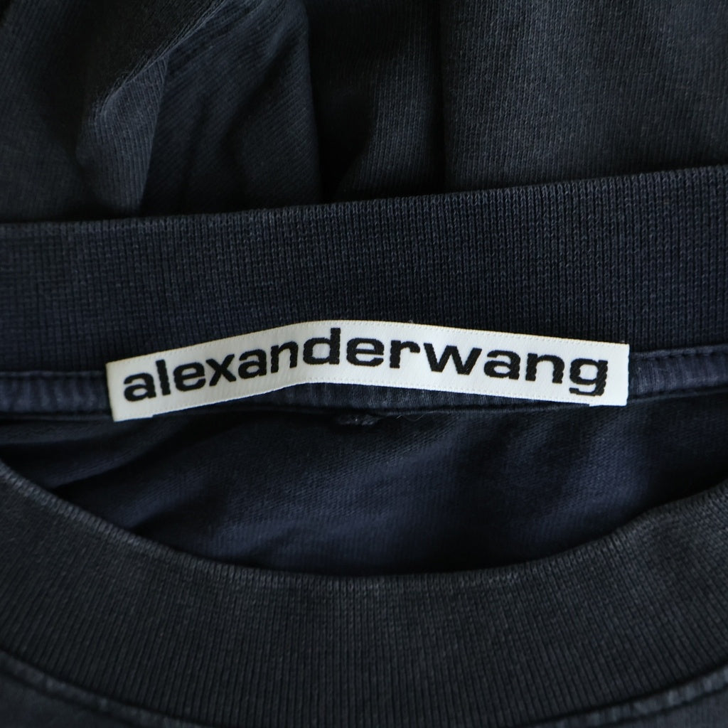 ALEXANDER WANG(アレキサンダーワン) フロントライターグラフィック ラインストーンロゴ オーバーサイズ クルーネック 半袖Tシャツ ブラック CA67930