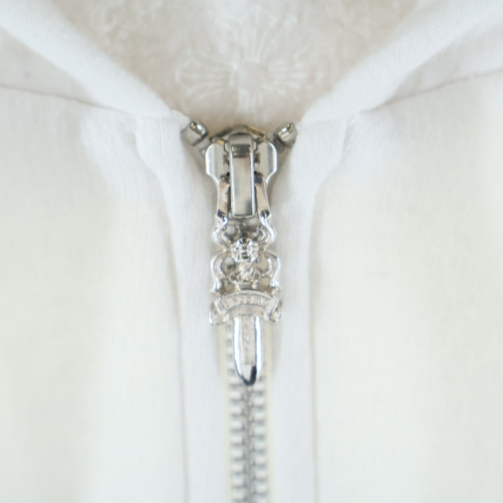 CHROME HEARTS(クロムハーツ) SWTSHRT HD ZIP 袖ロゴ バックスクロールラベルプリント ジップアップパーカー ホワイト