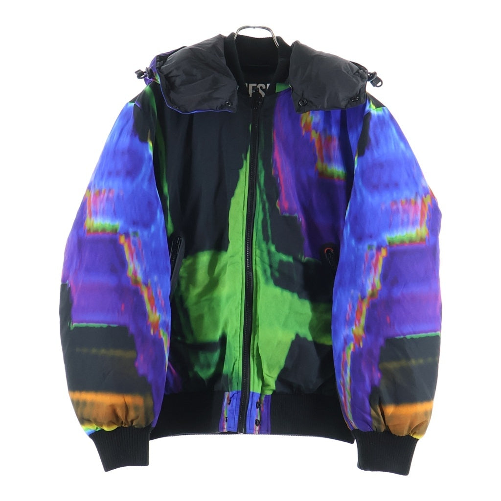 DIESEL(ディーゼル) PADDED HOODED JACKET パテッド フーテッド ジャケット 中綿入りフード付き ダウンジャケット パープル A00705-W-ON-AOP-0EBAK