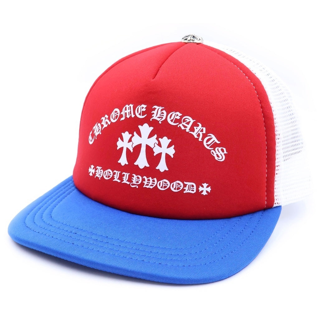 CHROME HEARTS(クロムハーツ) TRIPLE CROSS TRUCKER CAP トリプルクロス プリント ハリウッド トラッカーキャップ ホワイト/ブルー/レッド