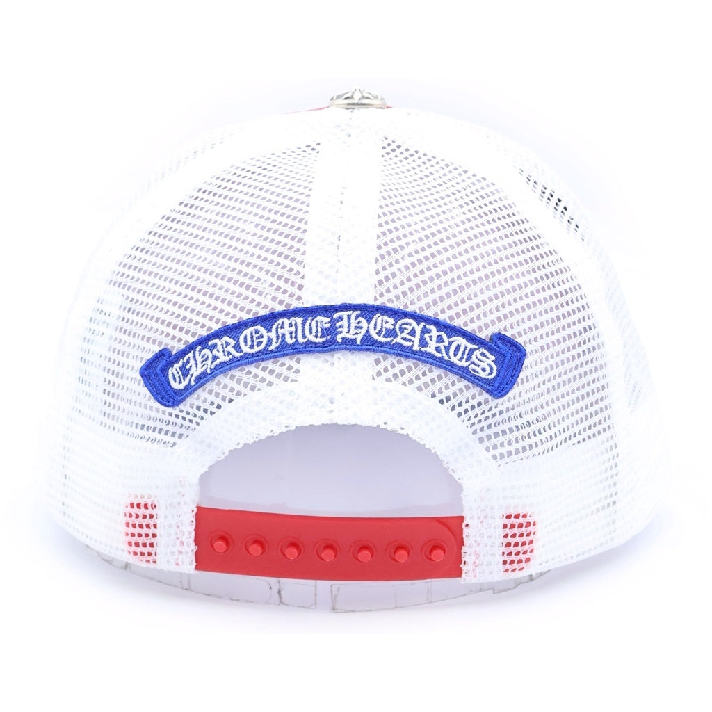 CHROME HEARTS(クロムハーツ) TRIPLE CROSS TRUCKER CAP トリプルクロス プリント ハリウッド トラッカーキャップ ホワイト/ブルー/レッド