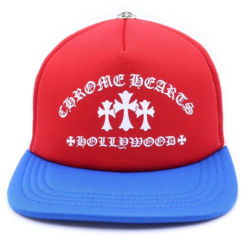 CHROME HEARTS(クロムハーツ) TRIPLE CROSS TRUCKER CAP トリプルクロス プリント ハリウッド トラッカーキャップ ホワイト/ブルー/レッド