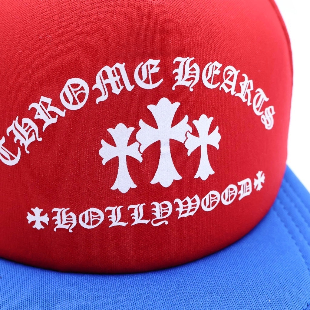 CHROME HEARTS(クロムハーツ) TRIPLE CROSS TRUCKER CAP トリプルクロス プリント ハリウッド トラッカーキャップ ホワイト/ブルー/レッド