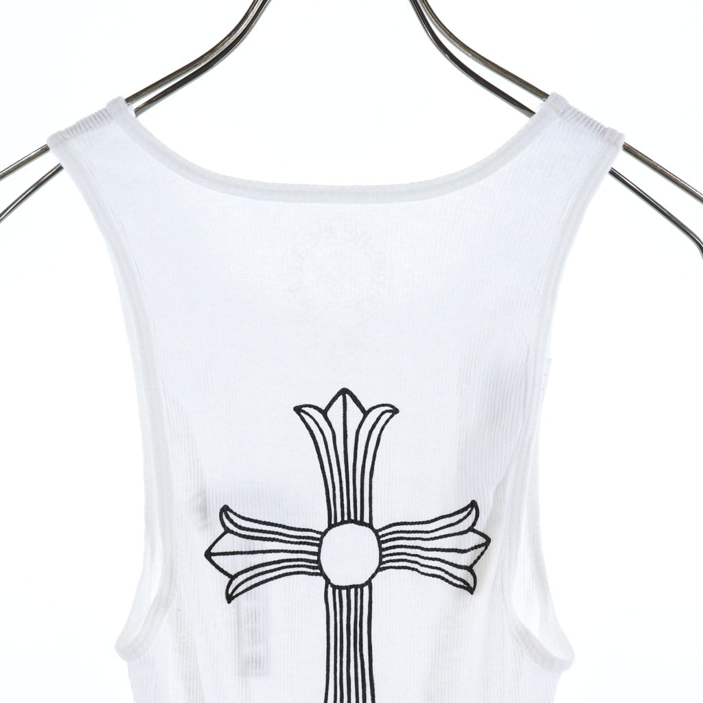 CHROME HEARTS(クロムハーツ) CH T‐BAR RIB TANK バックCHクロス Tバー ロゴプリント リブタンクトップ ホワイト