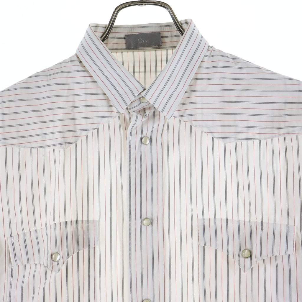 Dior HOMME(ディオールオム) HEDI SLIMANE Glitter Stripe Dress Shirt ストライプ コットン 長袖シャツ ホワイト