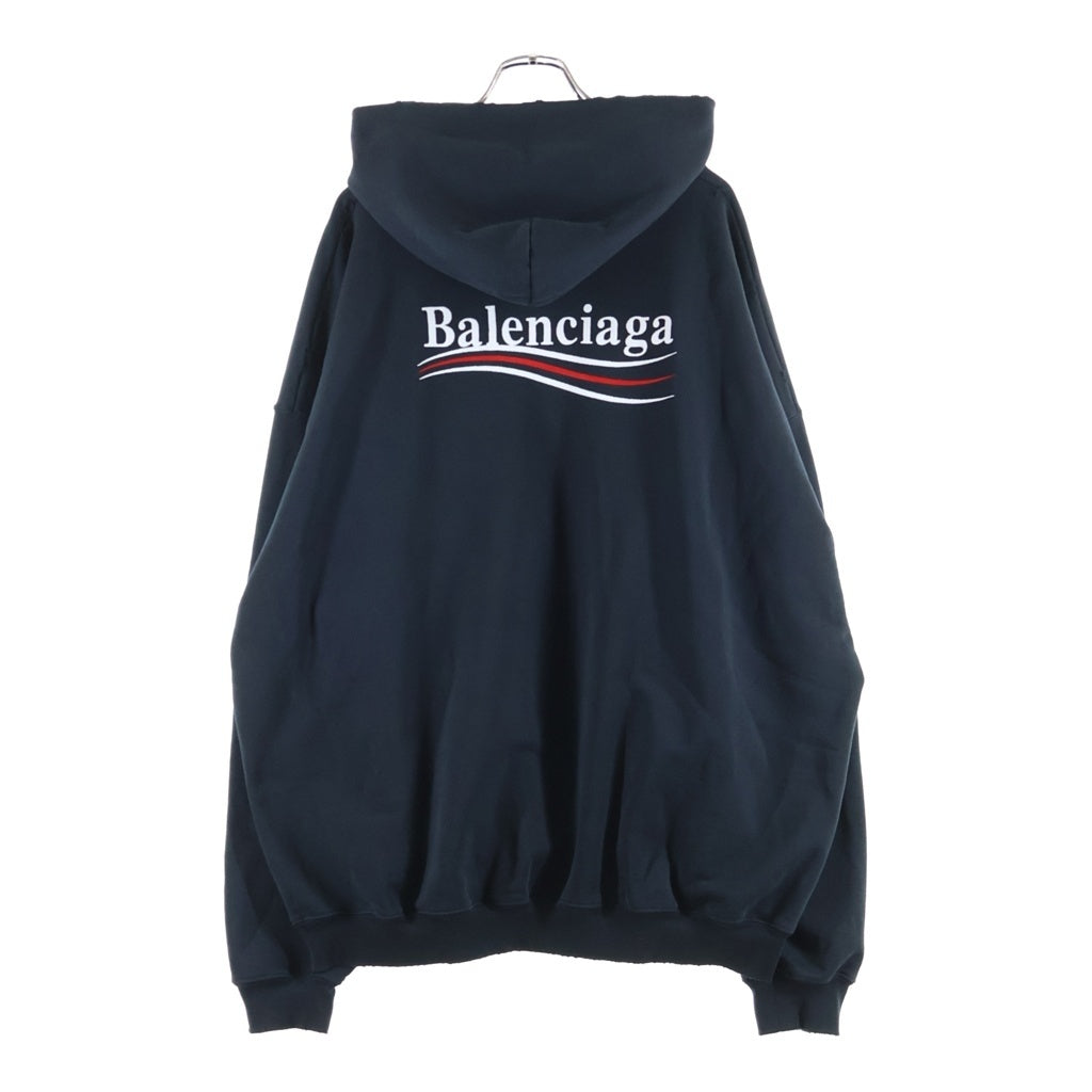 BALENCIAGA(バレンシアガ) 21AW POLITICAL CAMPAIGN HOODIE LARGE FIT キャンペーンロゴ 刺繍 ダメージ加工 プルオーバーパーカー ブラック 620973 TKVI9