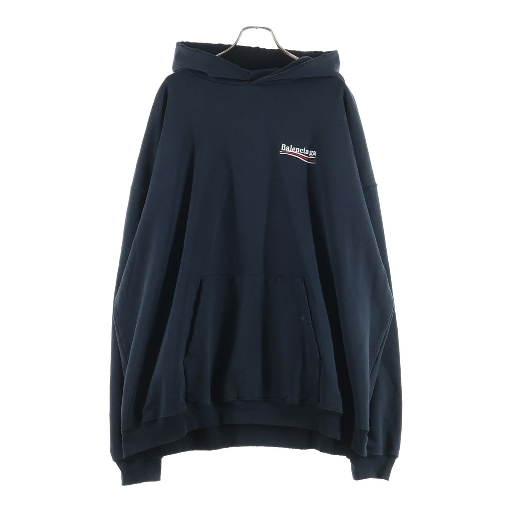BALENCIAGA(バレンシアガ) 21AW POLITICAL CAMPAIGN HOODIE LARGE FIT キャンペーンロゴ 刺繍 ダメージ加工 プルオーバーパーカー ブラック 620973 TKVI9