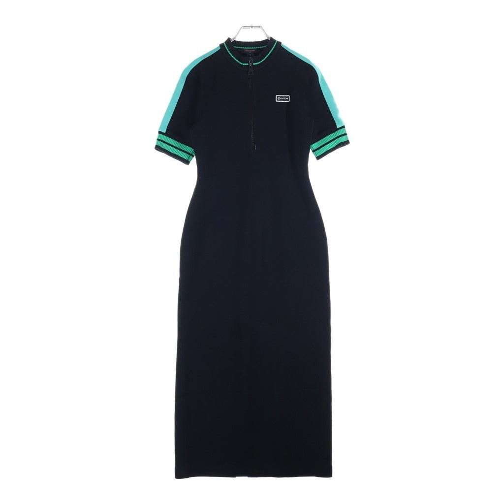 LOUIS VUITTON(ルイヴィトン) 22AW ラバーロゴパッチ ニット切替ワンピース レディース ブラック/グリーン RW222W G72 FNDR49