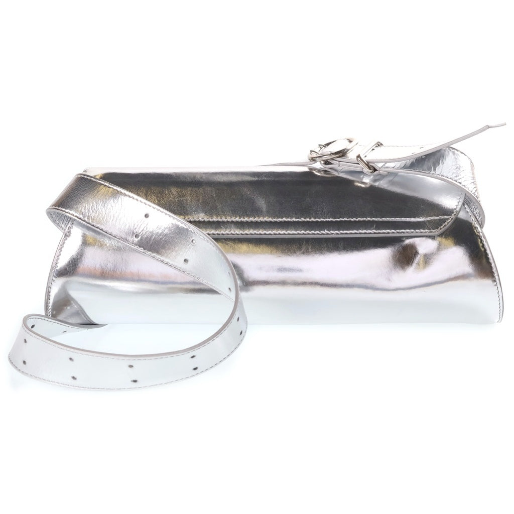 JIL SANDER(ジルサンダー) Cannolo カンノーロ スモール ロゴ刻印 レザー ショルダーバッグ シルバー レディース