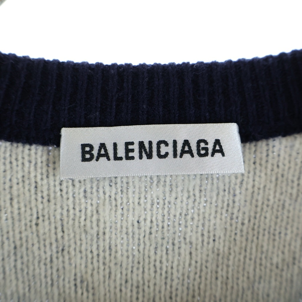 BALENCIAGA(バレンシアガ) ロゴ総柄 ウール混 クルーネック 長袖ニット セーター ネイビー 623283 T1567