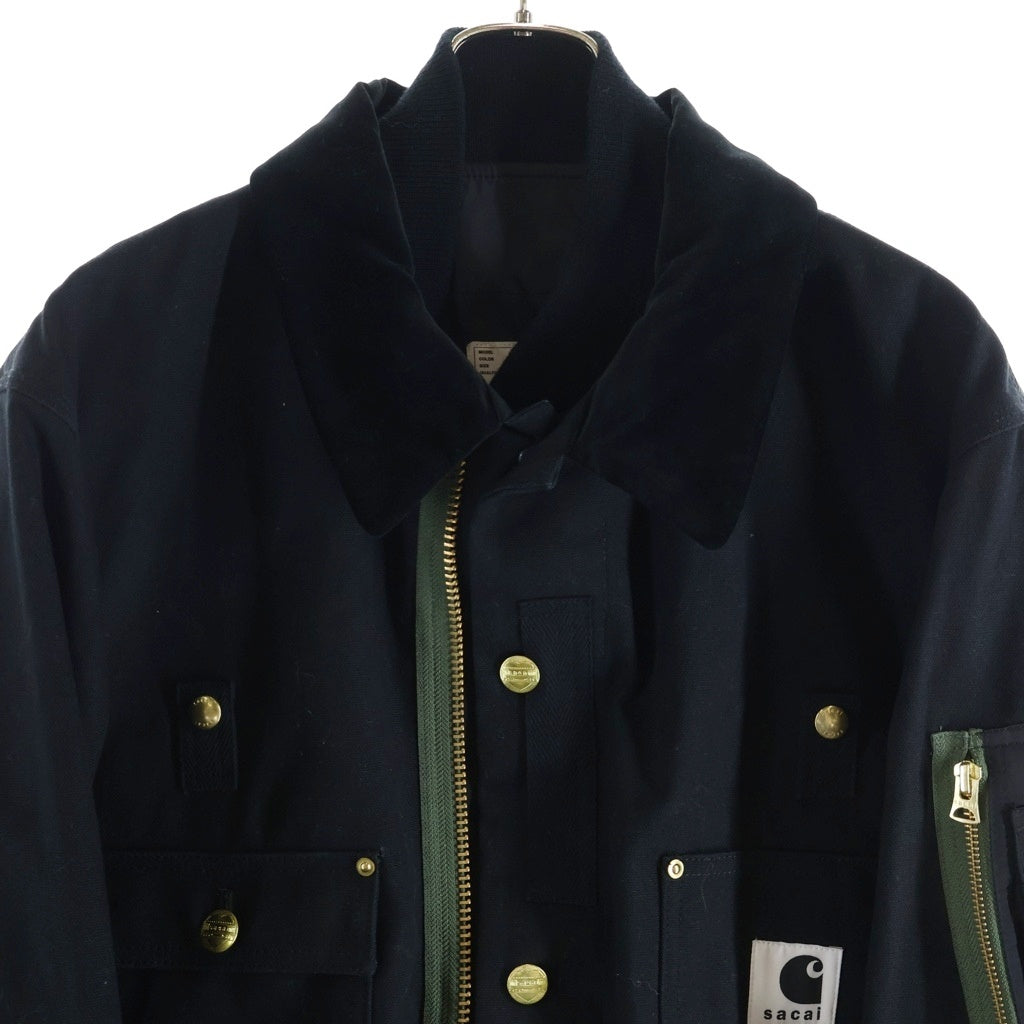 Sacai(サカイ) 23AW × Carhartt WIP キャンバス ドッキング ボンバージャケット MA-1 ブラック 23-03110M