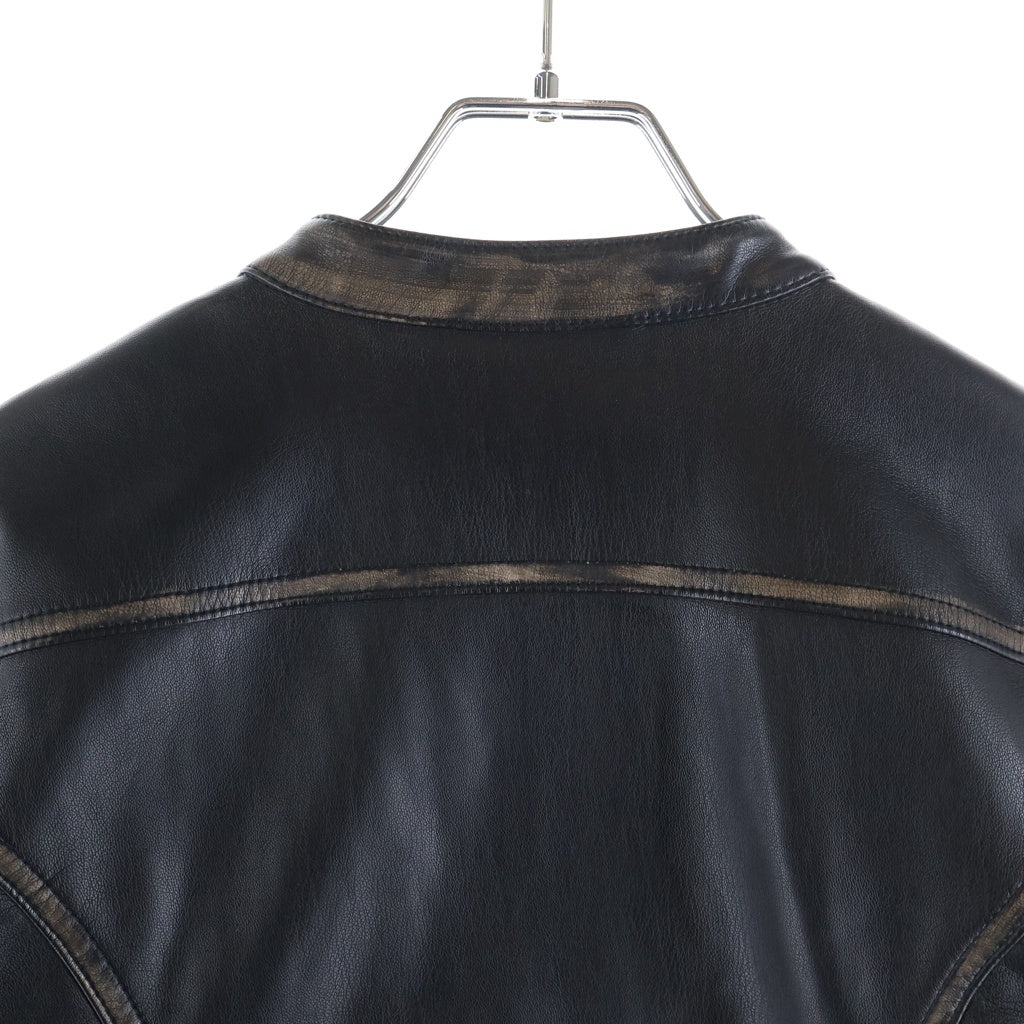 DIESEL(ディーゼル) G-LOBE クロップド丈 ディストレスト バイカージャケット ブラック レディース A16660 0IKAR