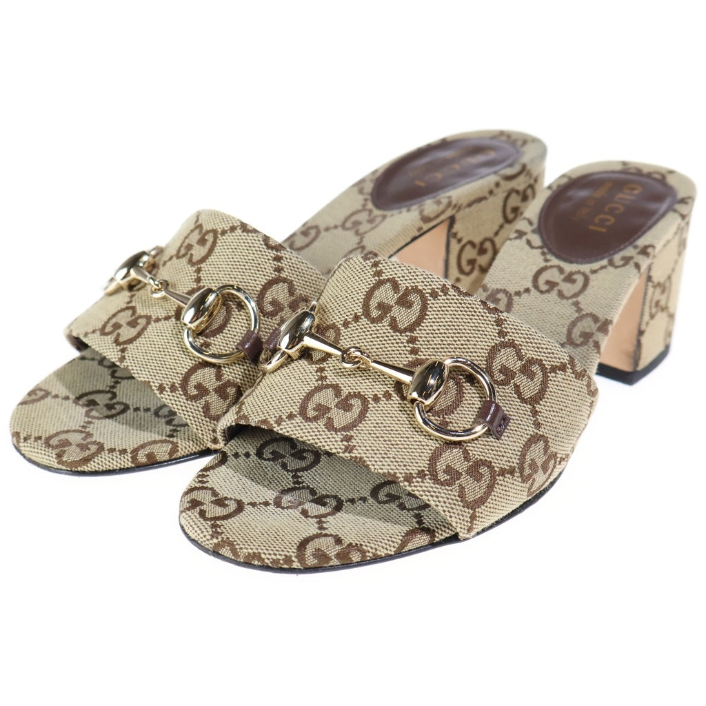 GUCCI(グッチ) ホースビット GGキャンバス ヒールサンダル ブラウン 854882 レディース