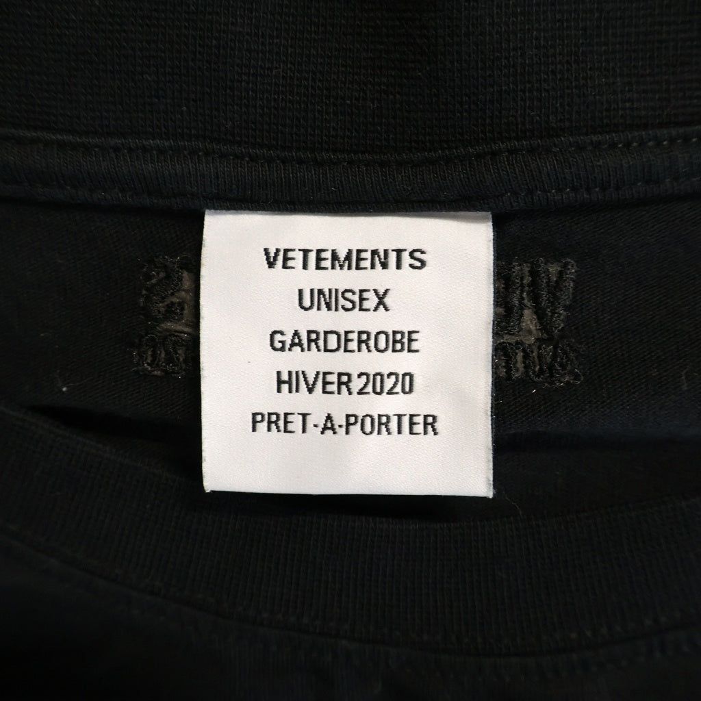 VETEMENTS(ヴェトモン) 20SS バックネック刺繍ロゴ クルーネック半袖Tシャツ ショートスリーブカットソー ブラック UAH20TR602