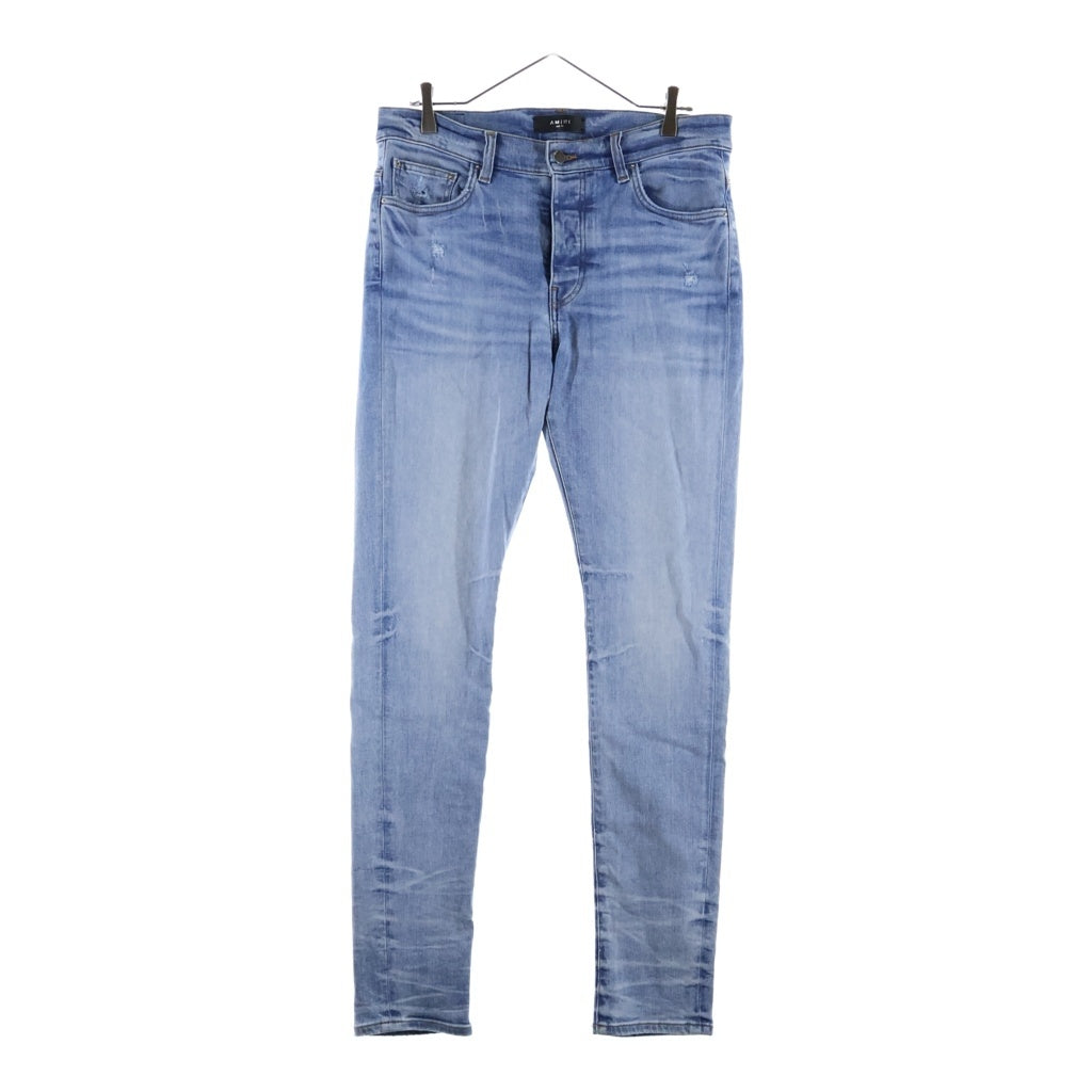 AMIRI(アミリ) マイクロスターバースト ロゴレザーパッチ ダメージ加工 スキニー デニムパンツ インディゴ J035 J102