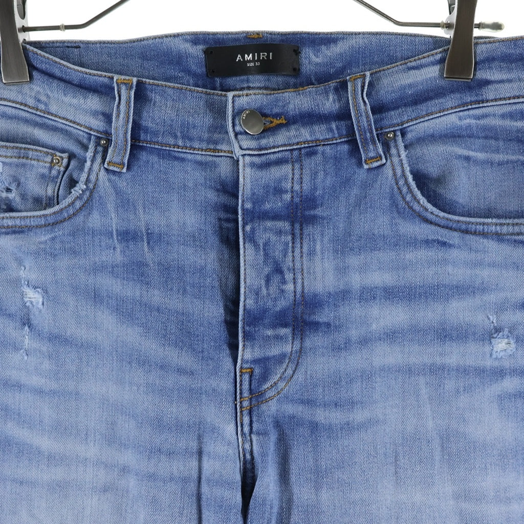 AMIRI(アミリ) マイクロスターバースト ロゴレザーパッチ ダメージ加工 スキニー デニムパンツ インディゴ J035 J102