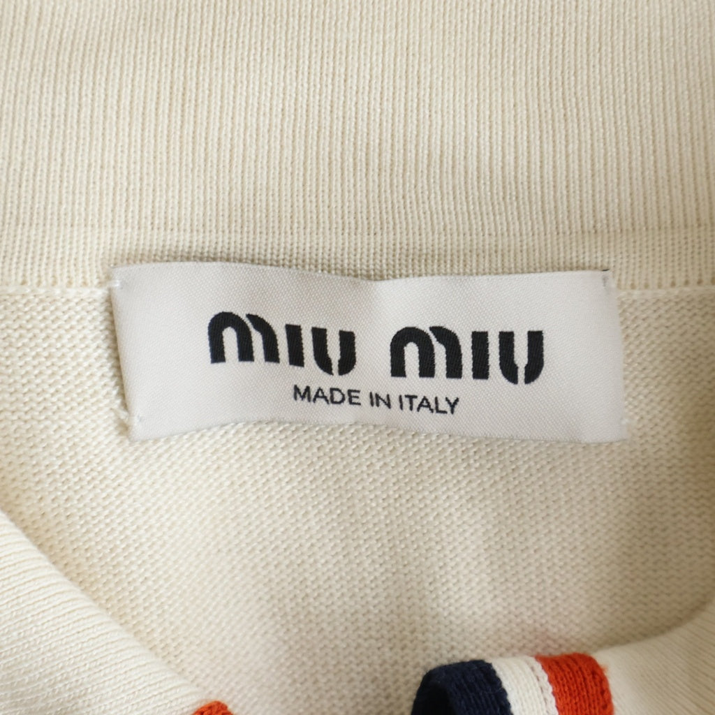 miumiu(ミュウミュウ) ロゴワッペン ケーブルニット半袖シャツ アイボリー レディース MML676 110B