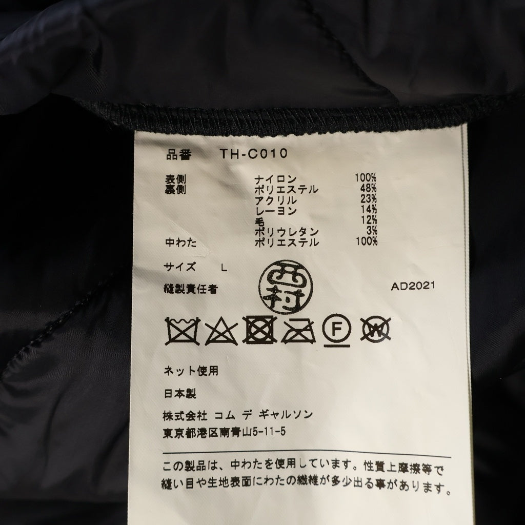 tricot COMME des GARCONS(トリコ コム デ ギャルソン) ナイロン キルティングコート 丸襟 スナップボタン ロングコート ネイビー TH-C010