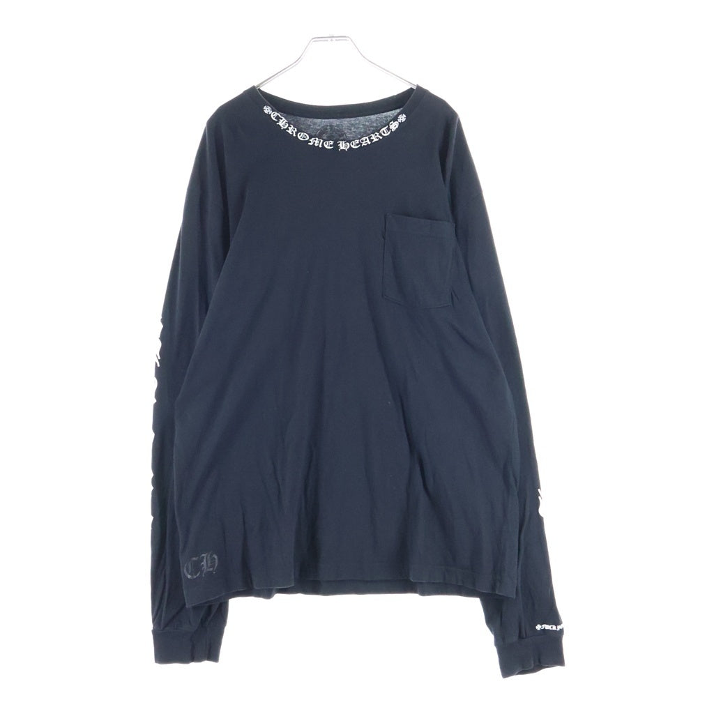 CHROME HEARTS(クロムハーツ) CH LS NECK LOGO ネックロゴプリント 袖ロゴ 長袖Tシャツ ロングスリーブカットソー ブラック