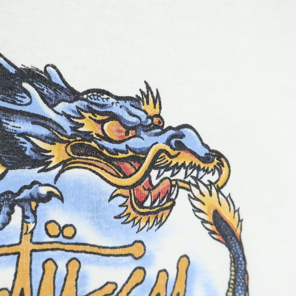 STUSSY(ステューシー) OLD フロントドラゴンプリント クルーネック半袖Tシャツ ショートスリーブカットソー ホワイト