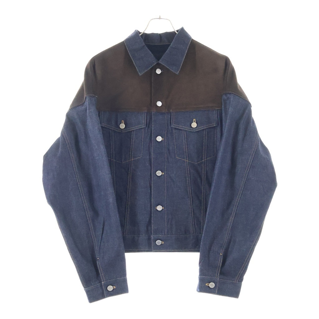 PRADA(プラダ) スウェード切り替え デニムジャケット カシミヤライニング ラムレザー Gジャン インディゴ GEB291 17YZ F0008
