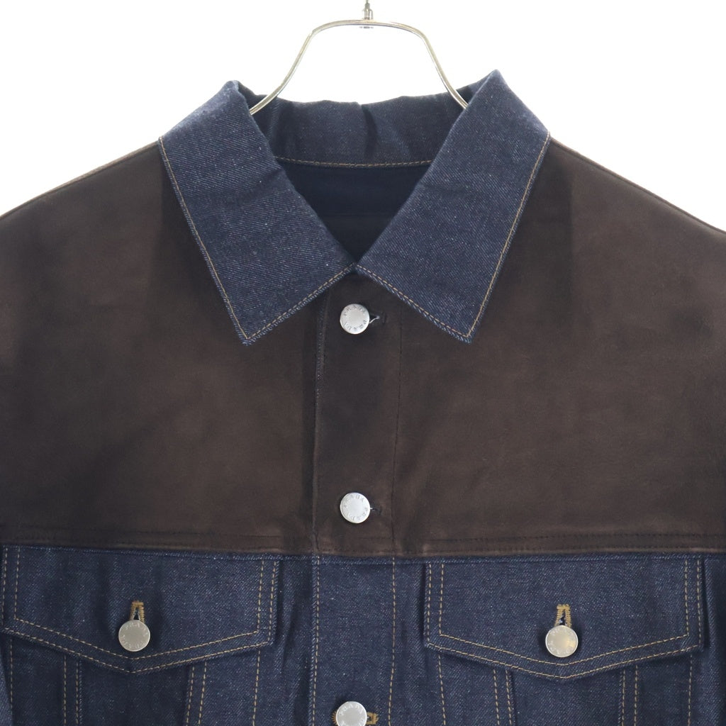 PRADA(プラダ) スウェード切り替え デニムジャケット カシミヤライニング ラムレザー Gジャン インディゴ GEB291 17YZ F0008
