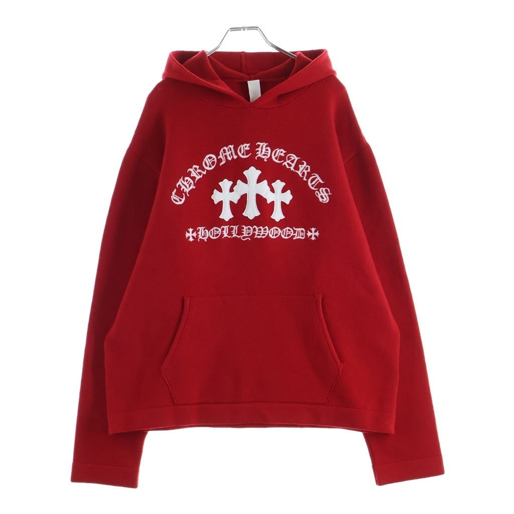 CHROME HEARTS(クロムハーツ) SAILIN ON HD PLVR CHSMR ロゴ刺繍セメタリークロスパッチカシミヤニットパーカー レッド