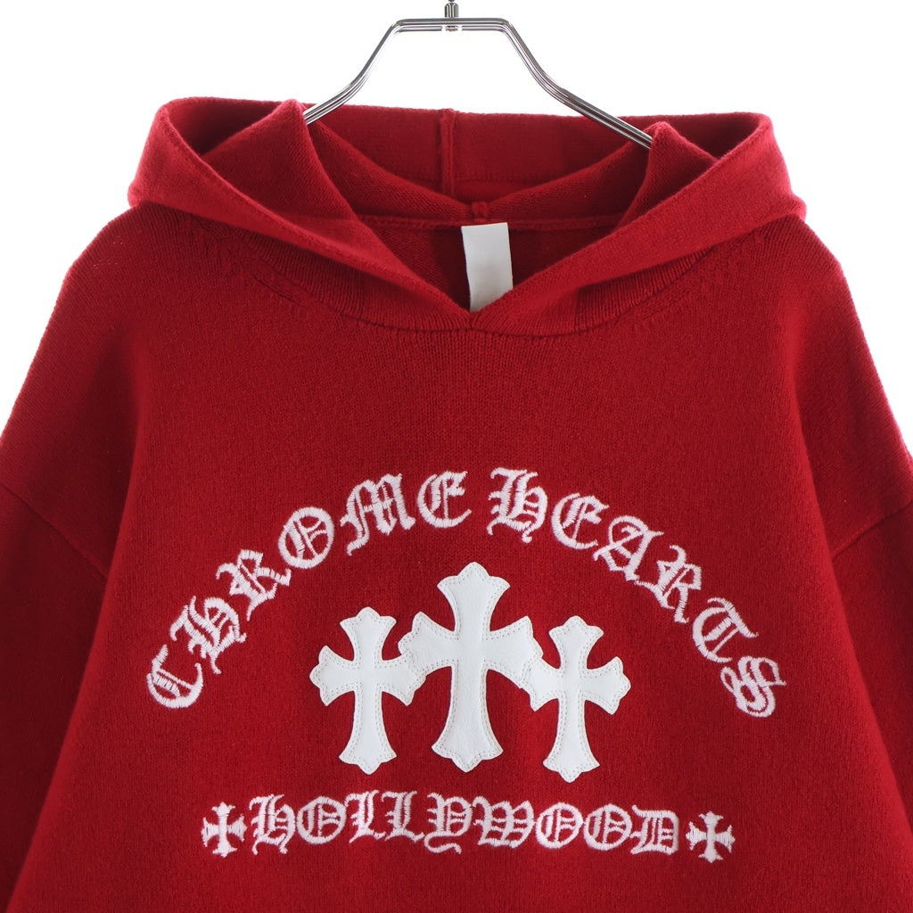 CHROME HEARTS(クロムハーツ) SAILIN ON HD PLVR CHSMR ロゴ刺繍セメタリークロスパッチカシミヤニットパーカー レッド
