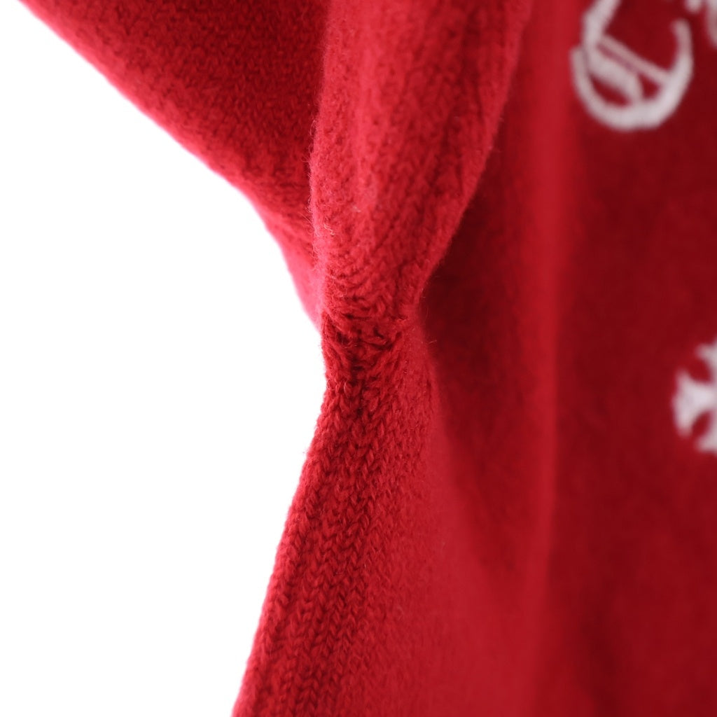 CHROME HEARTS(クロムハーツ) SAILIN ON HD PLVR CHSMR ロゴ刺繍セメタリークロスパッチカシミヤニットパーカー レッド