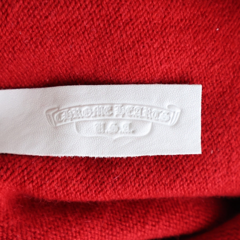 CHROME HEARTS(クロムハーツ) SAILIN ON HD PLVR CHSMR ロゴ刺繍セメタリークロスパッチカシミヤニットパーカー レッド