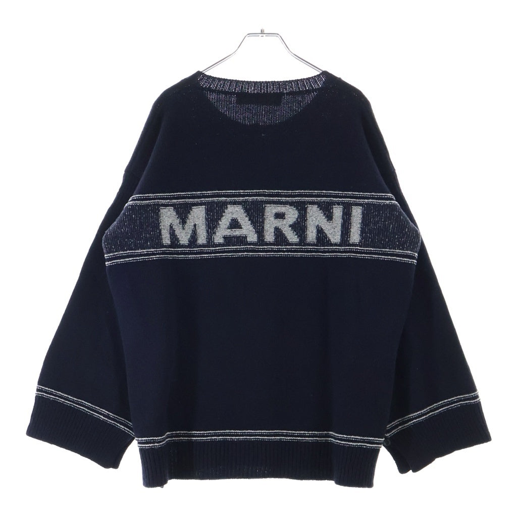 MARNI(マルニ) 24AW キモノスリーブ スリット ロゴニットカーディガン ネイビー レディース CDMD0309Q1