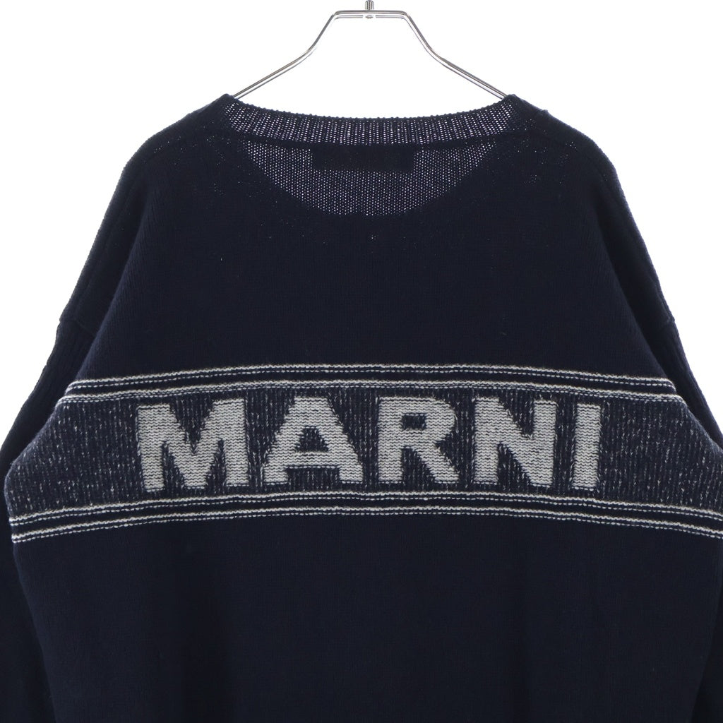 MARNI(マルニ) 24AW キモノスリーブ スリット ロゴニットカーディガン ネイビー レディース CDMD0309Q1