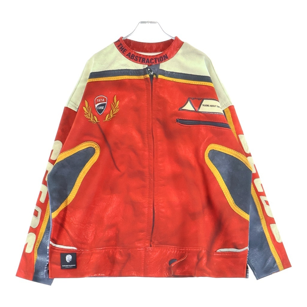 TALKING ABOUT THE ABSTRACTION(トーキング アバウト ザ アブストラクション) 転写プリント レーシングジャケットプリント 長袖 クルーネック カットソー レッド NPT-J-005