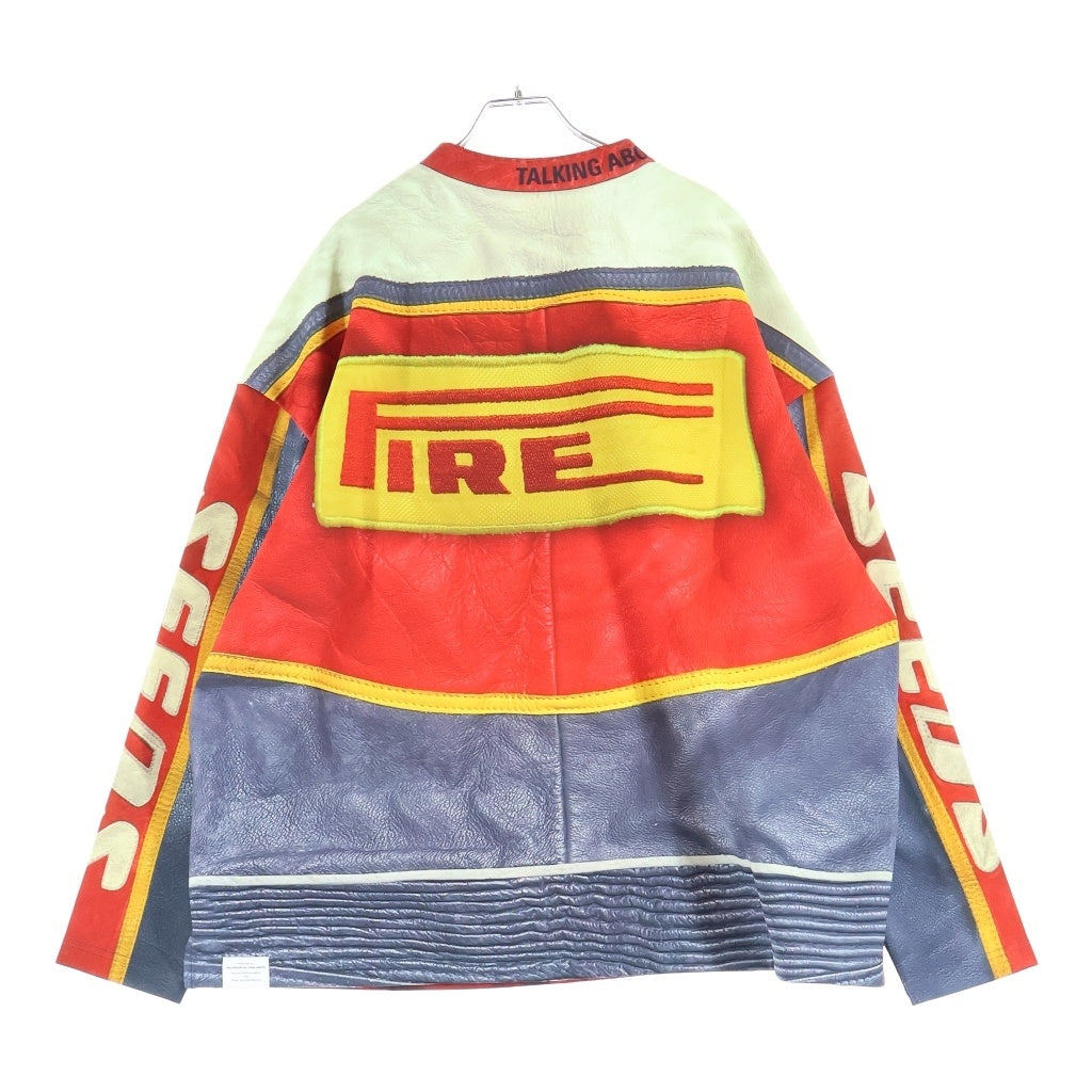 TALKING ABOUT THE ABSTRACTION(トーキング アバウト ザ アブストラクション) 転写プリント レーシングジャケットプリント 長袖 クルーネック カットソー レッド NPT-J-005