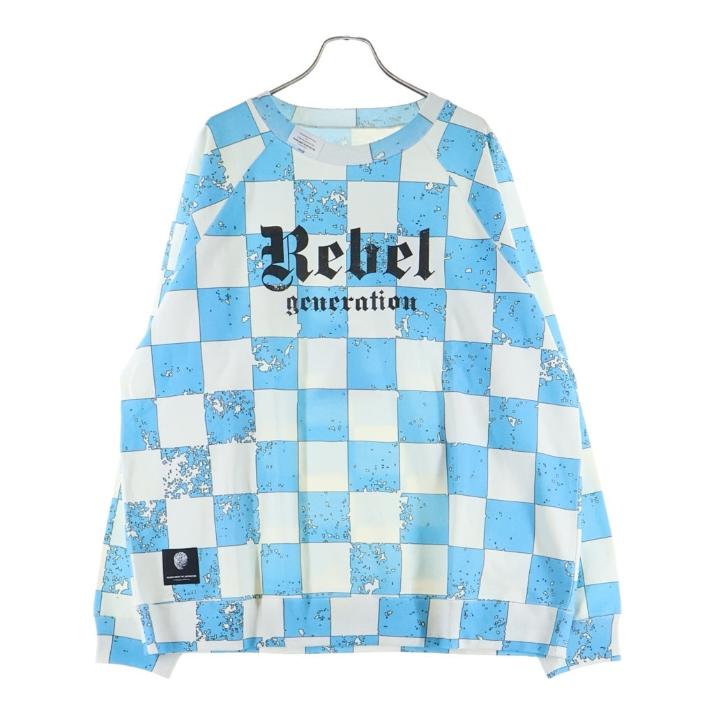 TALKING ABOUT THE ABSTRACTION(トーキング アバウト ザ アブストラクション) CHECKERED FLAG RAGLAN SWEAT 長袖 クルーネック スウェット ブルー 2526AW-LS-001C