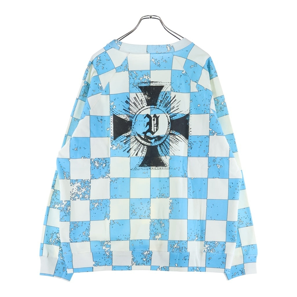 TALKING ABOUT THE ABSTRACTION(トーキング アバウト ザ アブストラクション) CHECKERED FLAG RAGLAN SWEAT 長袖 クルーネック スウェット ブルー 2526AW-LS-001C