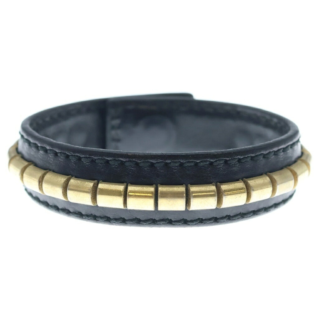 Yves Saint Laurent rive gauche(イヴサンローランリヴゴーシュ) スタッズ レザー バングル ブレスレット ゴールド/ブラック