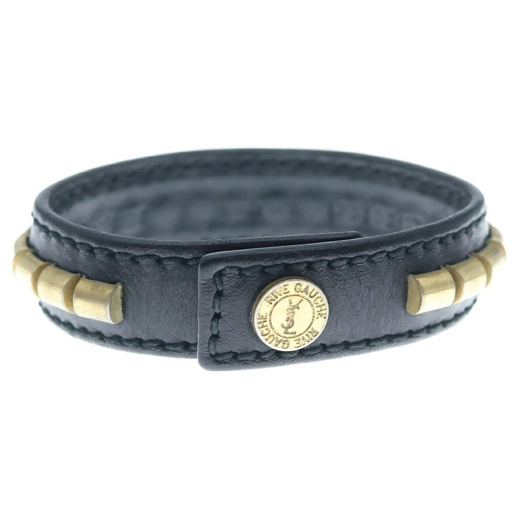 Yves Saint Laurent rive gauche(イヴサンローランリヴゴーシュ) スタッズ レザー バングル ブレスレット ゴールド/ブラック