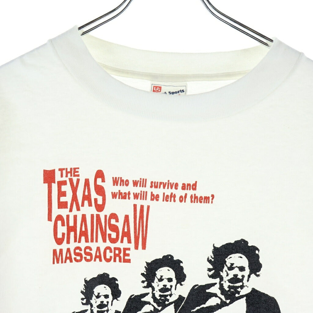 VINTAGE(ヴィンテージ) 90s The Texas Chain Saw Massacre テキサスチェーンソー フロントプリント クルーネック半袖Tシャツ ショートスリーブカットソー ホワイト
