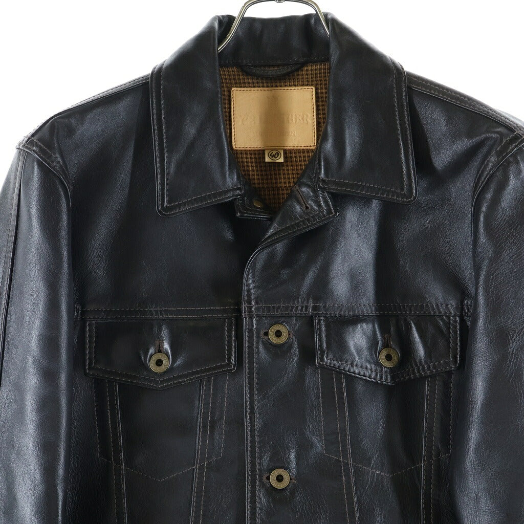 Y'2 LEATHER(ワイツーレザー) ホースハイド ボタンフライ 3rdタイプ レザーブルゾン 月桂樹ボタン ジャケット ブラック