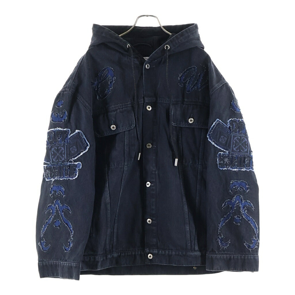 OFF-WHITE(オフホワイト) 24SS Natlover Denim Hooded Jacket ナチュララバー デニム フーデッド ジャケット ワッペンロゴ ブラック OMYE096S24DEN0011346