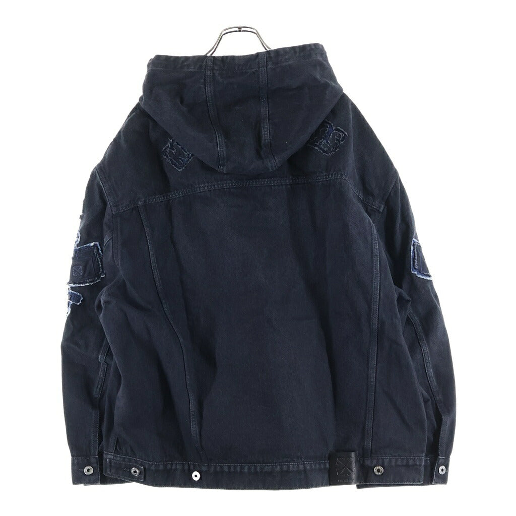 OFF-WHITE(オフホワイト) 24SS Natlover Denim Hooded Jacket ナチュララバー デニム フーデッド ジャケット ワッペンロゴ ブラック OMYE096S24DEN0011346