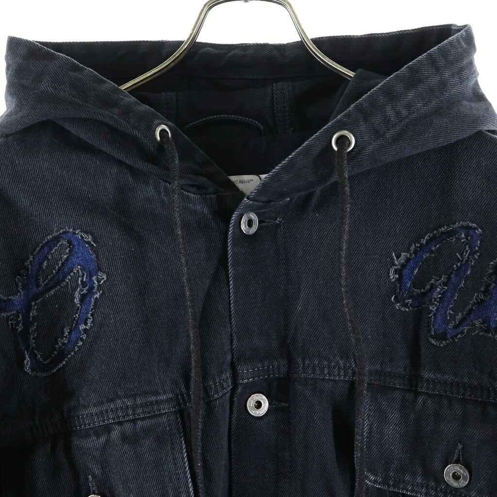 OFF-WHITE(オフホワイト) 24SS Natlover Denim Hooded Jacket ナチュララバー デニム フーデッド ジャケット ワッペンロゴ ブラック OMYE096S24DEN0011346