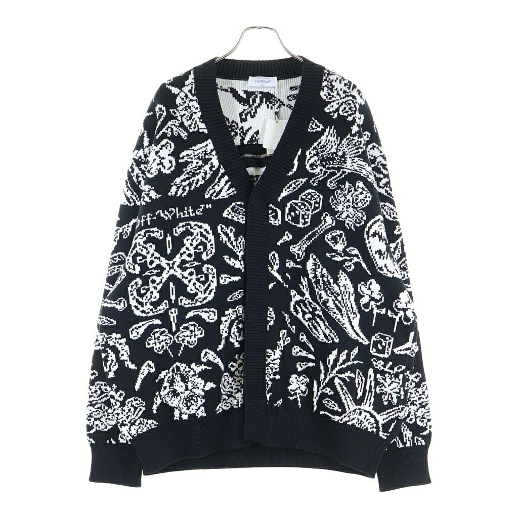 OFF-WHITE(オフホワイト) 24SS TATTO KNIT CARDIGAN タトゥー ニットカーディガン バックジッパー ブラック/ホワイト OMHB028S24KNI0011000