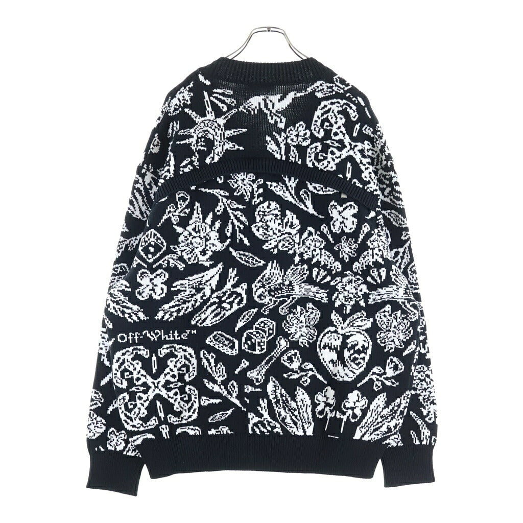 OFF-WHITE(オフホワイト) 24SS TATTO KNIT CARDIGAN タトゥー ニットカーディガン バックジッパー ブラック/ホワイト OMHB028S24KNI0011000