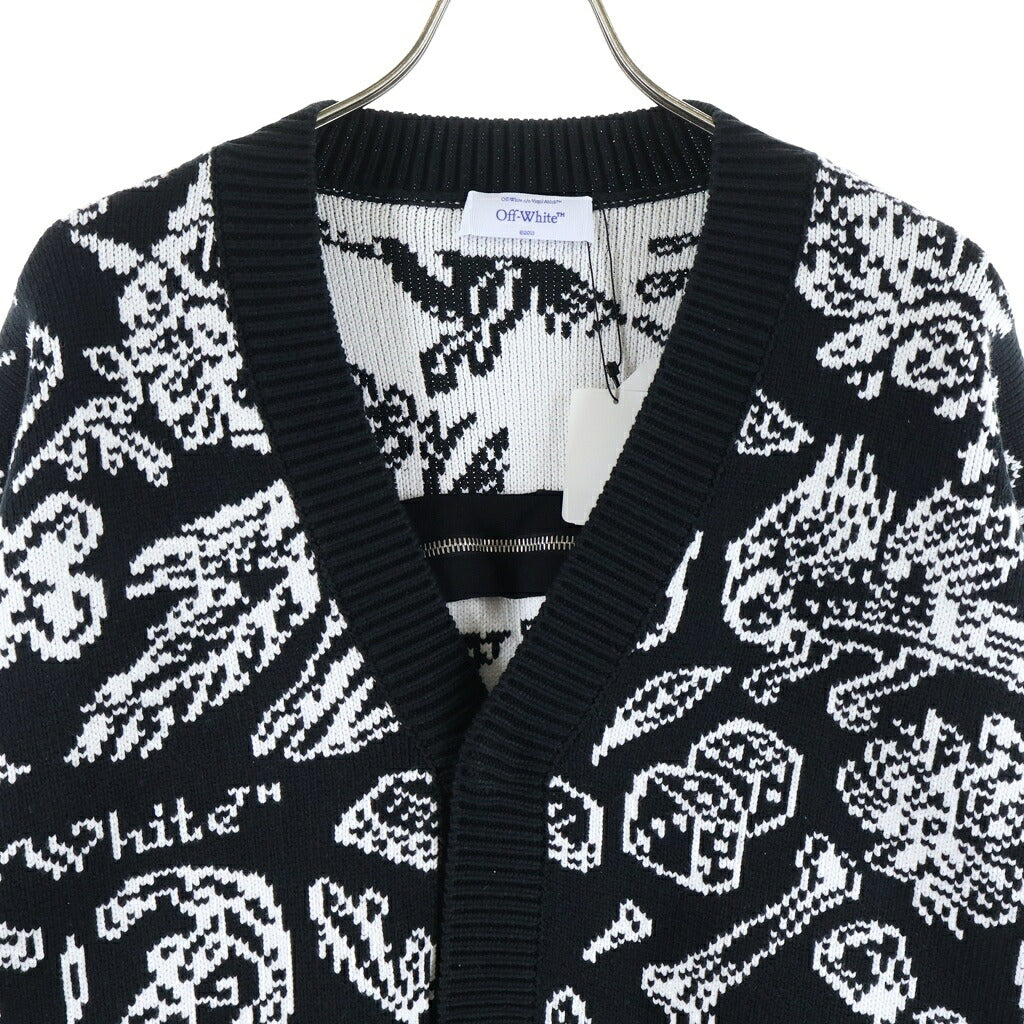 OFF-WHITE(オフホワイト) 24SS TATTO KNIT CARDIGAN タトゥー ニットカーディガン バックジッパー ブラック/ホワイト OMHB028S24KNI0011000