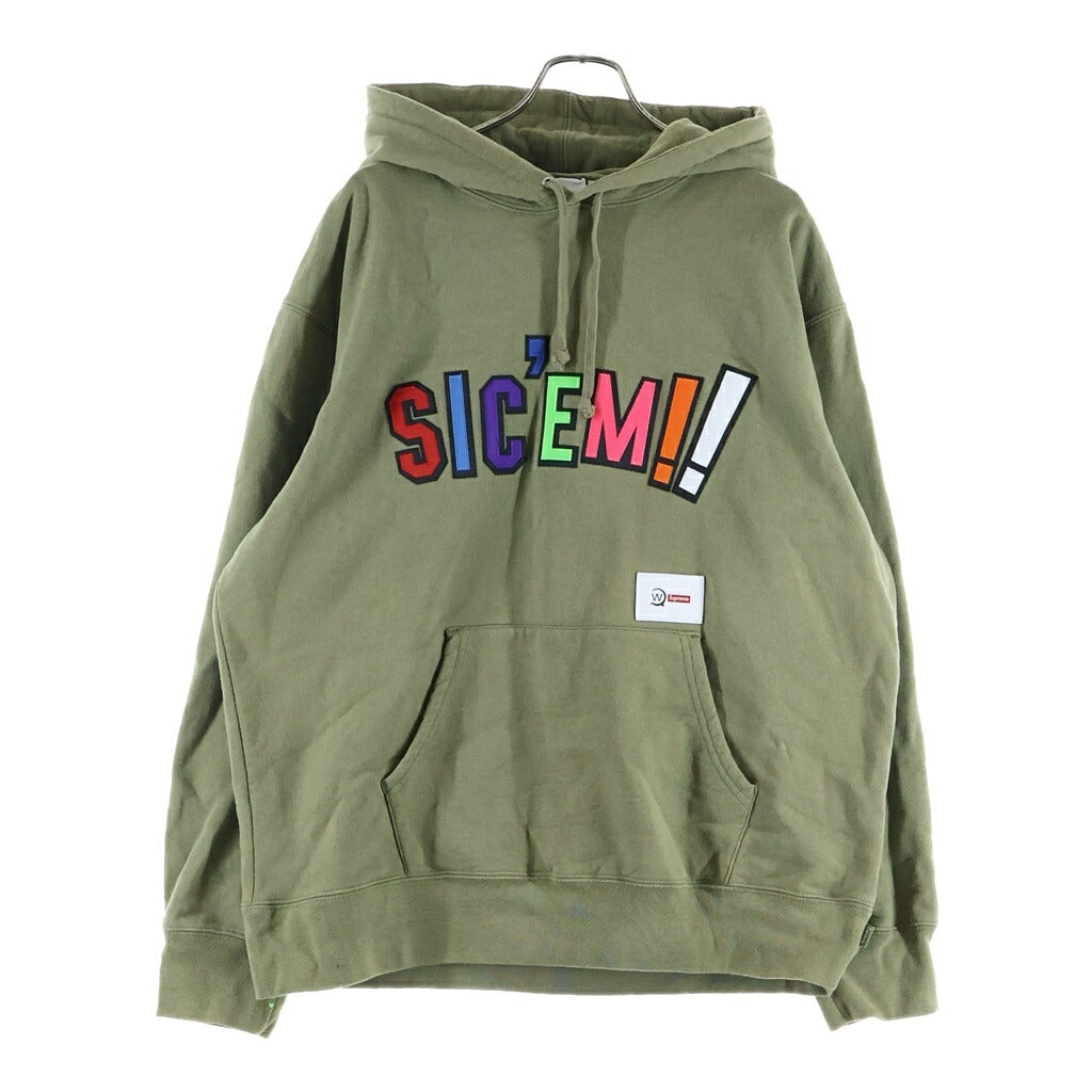 SUPREME(シュプリーム) 21AW × WTAPS Sic em! Hooded Sweatshirt フロントロゴ刺繍 プルオーバーパーカーフーディー カーキ