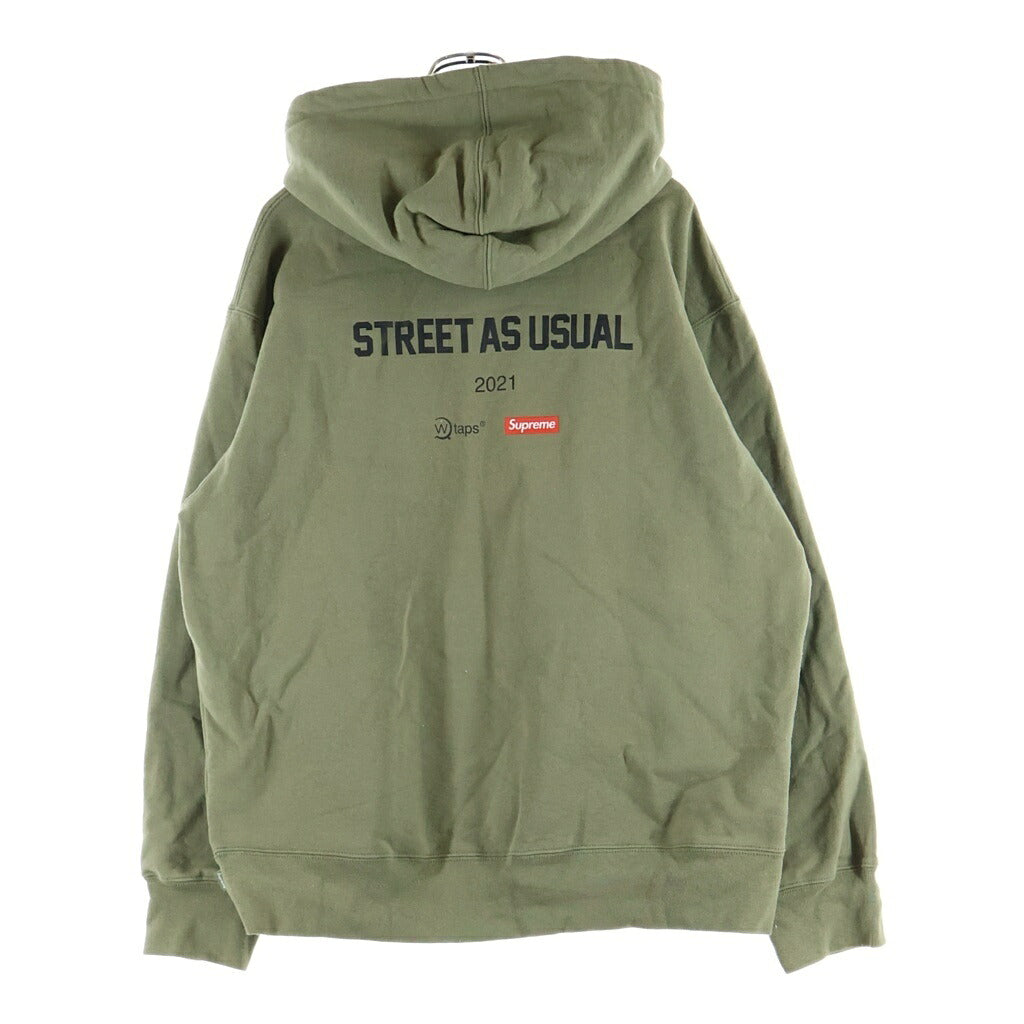 SUPREME(シュプリーム) 21AW × WTAPS Sic em! Hooded Sweatshirt フロントロゴ刺繍 プルオーバーパーカーフーディー カーキ