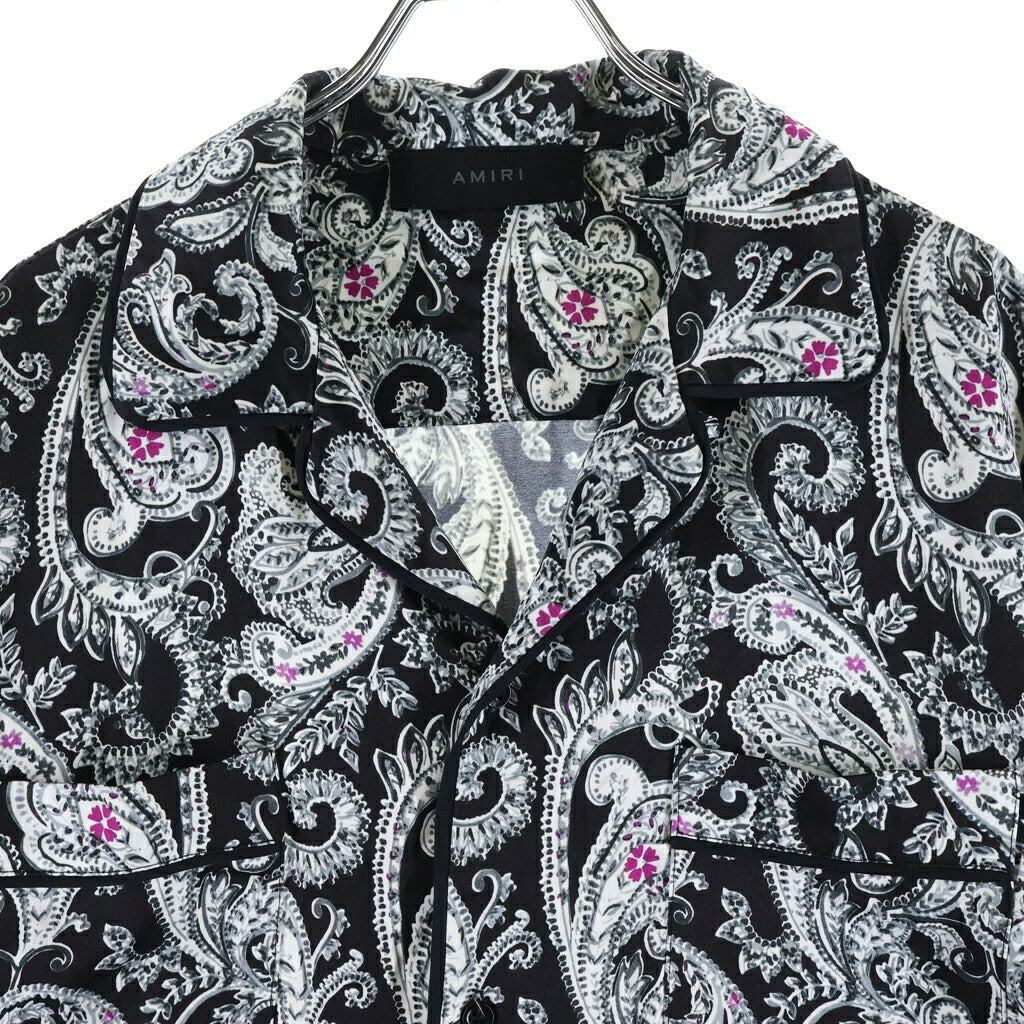 AMIRI(アミリ) PAISLEY PJ SHIRT ペイズリー レーヨン 半袖 開襟シャツ ブラック/ホワイト
